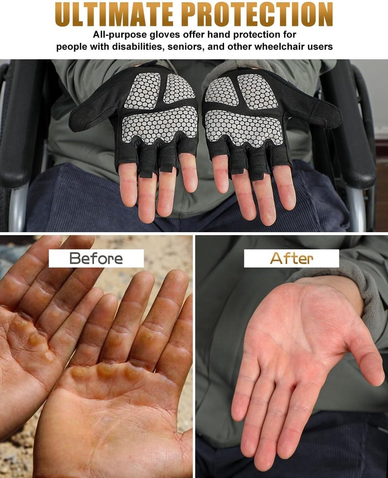 HZBEGX Wheelchair Gloves Half-Finger with Anti-Blister Padding & Shock Absorption for Men Women - Image 2